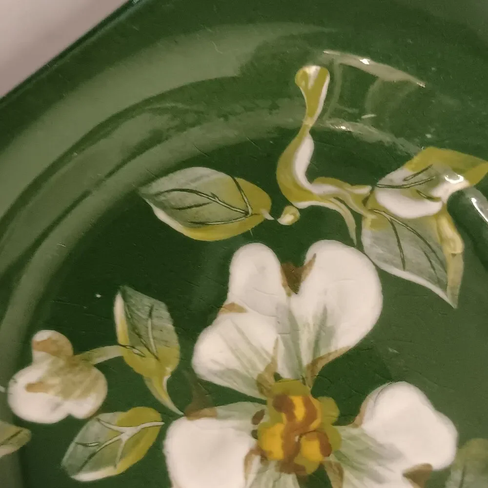 Vintage Square Ashtray Green White Floral Vee Jackson California Pottery 3.5